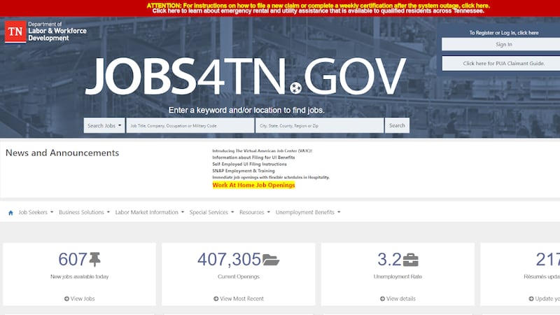 Tennessee Department of Labor and Workforce Development said the Jobs4TN.gov website is back...