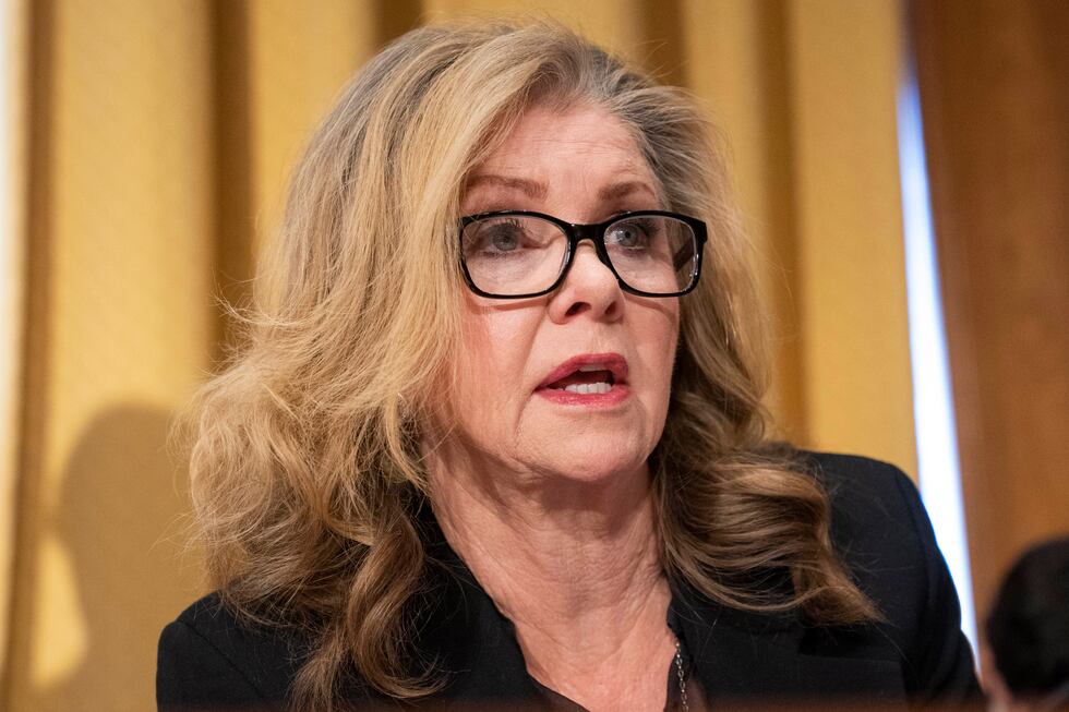 FILE - Sen. Marsha Blackburn, R-Tenn., questions Treasury Secretary Janet Yellen during a...
