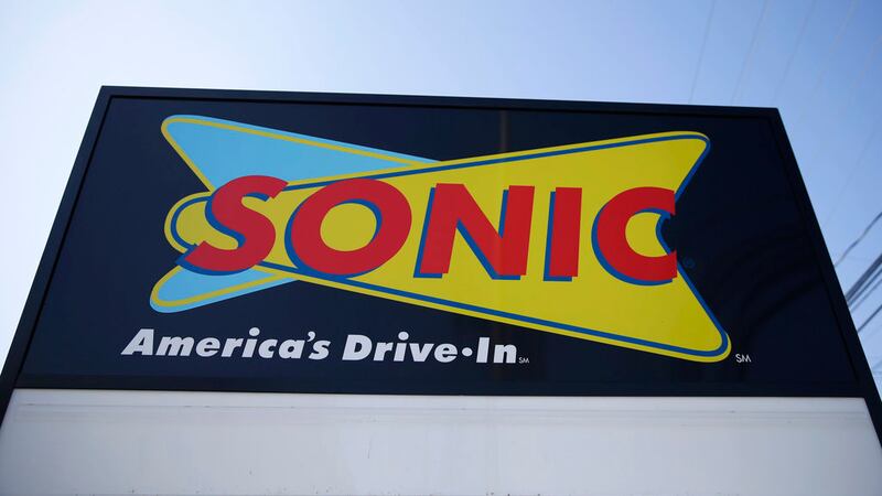 FILE - This Monday, March 9, 2015, file photo shows a sign for a Sonic Drive-In in Holmes, Pa....