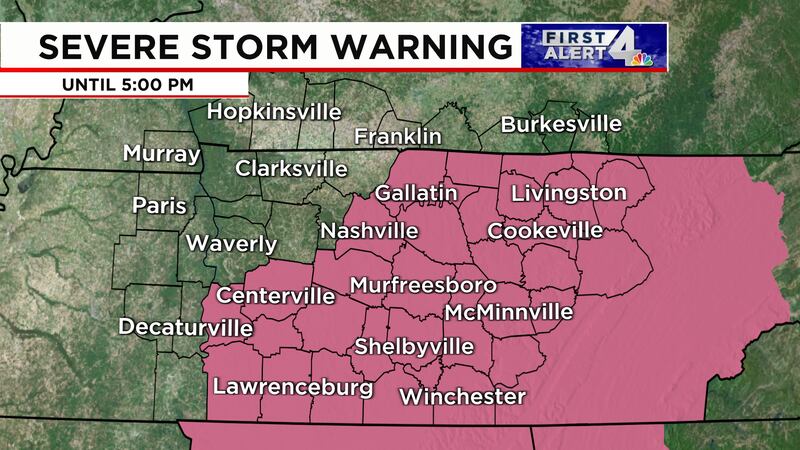 A Severe Thunderstorm Watch has been issued for several Middle Tennessee counties until 5:00 P.M.