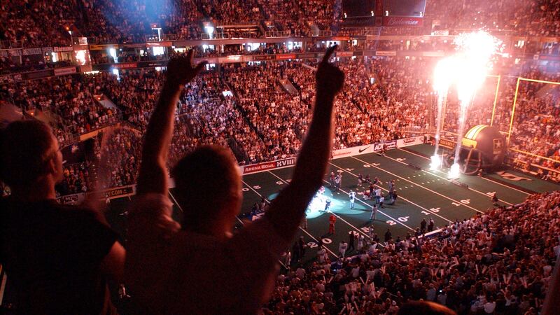 FILE - In this June 27, 2004 file photo, the San Jose Sabercats and the Arizona Rattlers take...