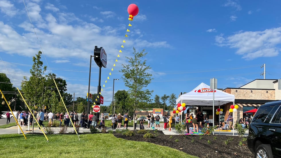 A line forms outside the fast food chain for a chance to win free Raising Cane's for a year.