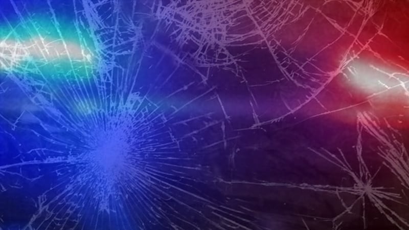 Glass shattered with police light.