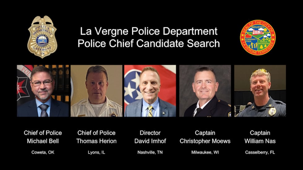 The City of La Vergne named five finalists for its vacant police chief position.