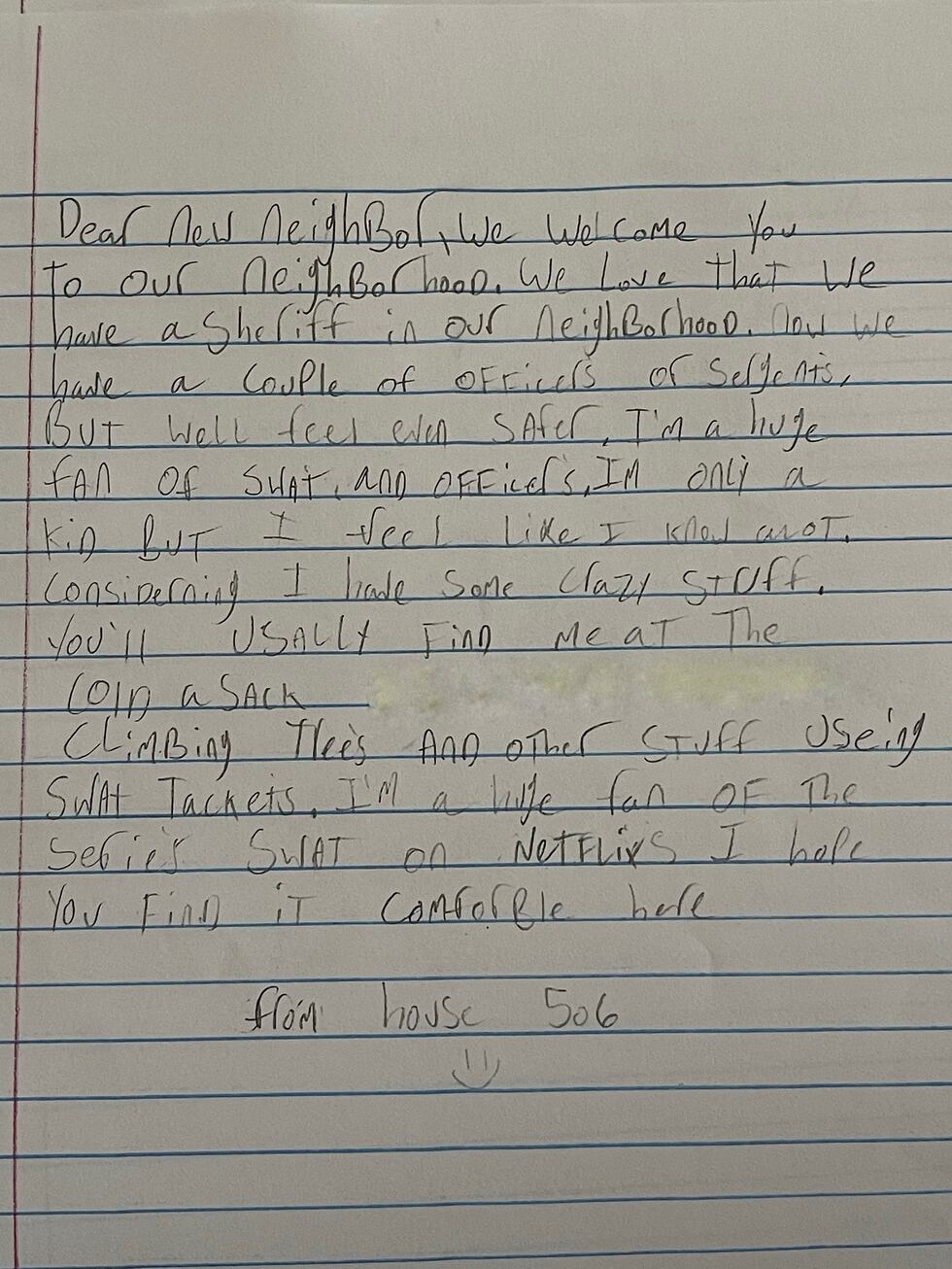 Child pens adorable letter to Wilson Co. sheriff’s deputy who moved into neighborhood